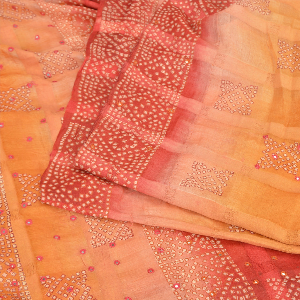 Sanskriti Vintage Orange Sarees Pure Silk Hand Embroidered Craft Fabric Sari