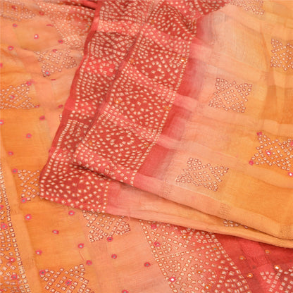Sanskriti Vintage Orange Sarees Pure Silk Hand Embroidered Craft Fabric Sari