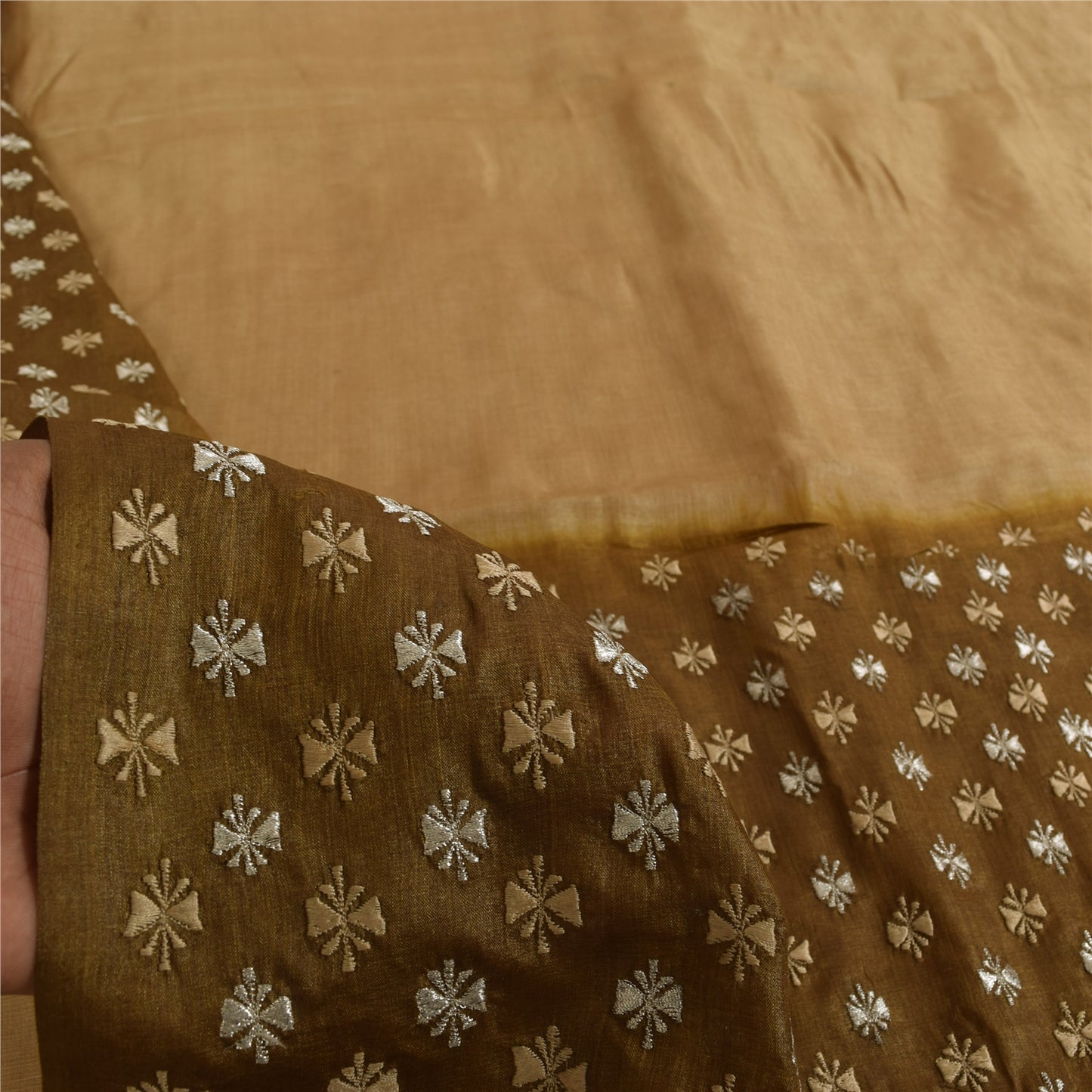 Sanskriti Vintage Brown Sarees Pure Silk Embroidered Premium Craft Fabric Sari