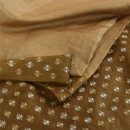 Sanskriti Vintage Brown Sarees Pure Silk Embroidered Premium Craft Fabric Sari