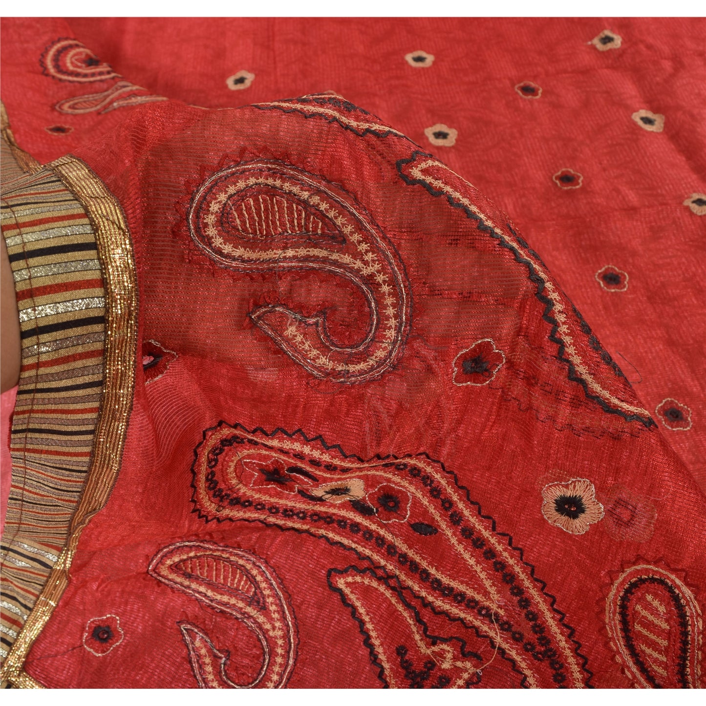 Sanskriti Vintage Dark Red Sarees Art Silk Embroidered Woven Craft Fabric Sari