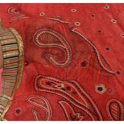 Sanskriti Vintage Dark Red Sarees Art Silk Embroidered Woven Craft Fabric Sari