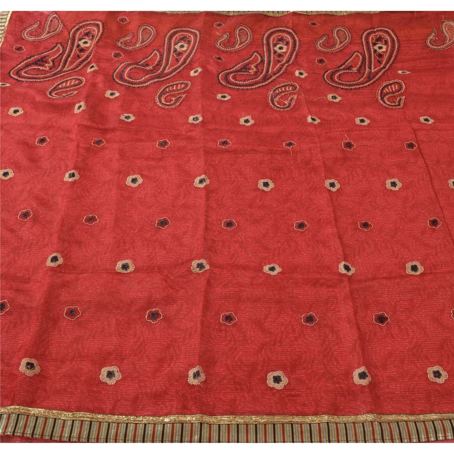 Sanskriti Vintage Dark Red Sarees Art Silk Embroidered Woven Craft Fabric Sari