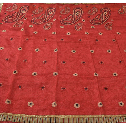 Sanskriti Vintage Dark Red Sarees Art Silk Embroidered Woven Craft Fabric Sari