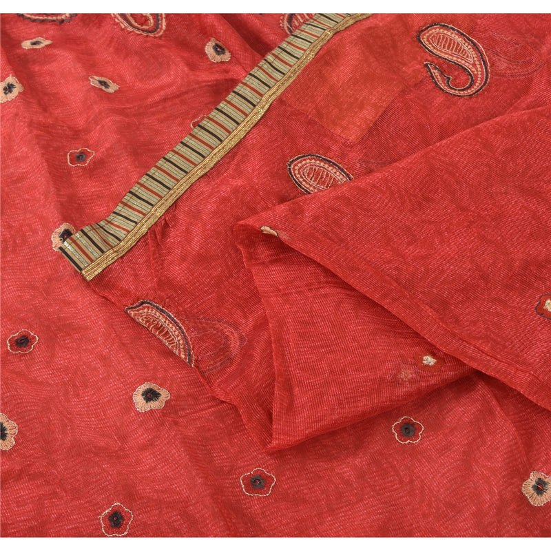 Sanskriti Vintage Dark Red Sarees Art Silk Embroidered Woven Craft Fabric Sari