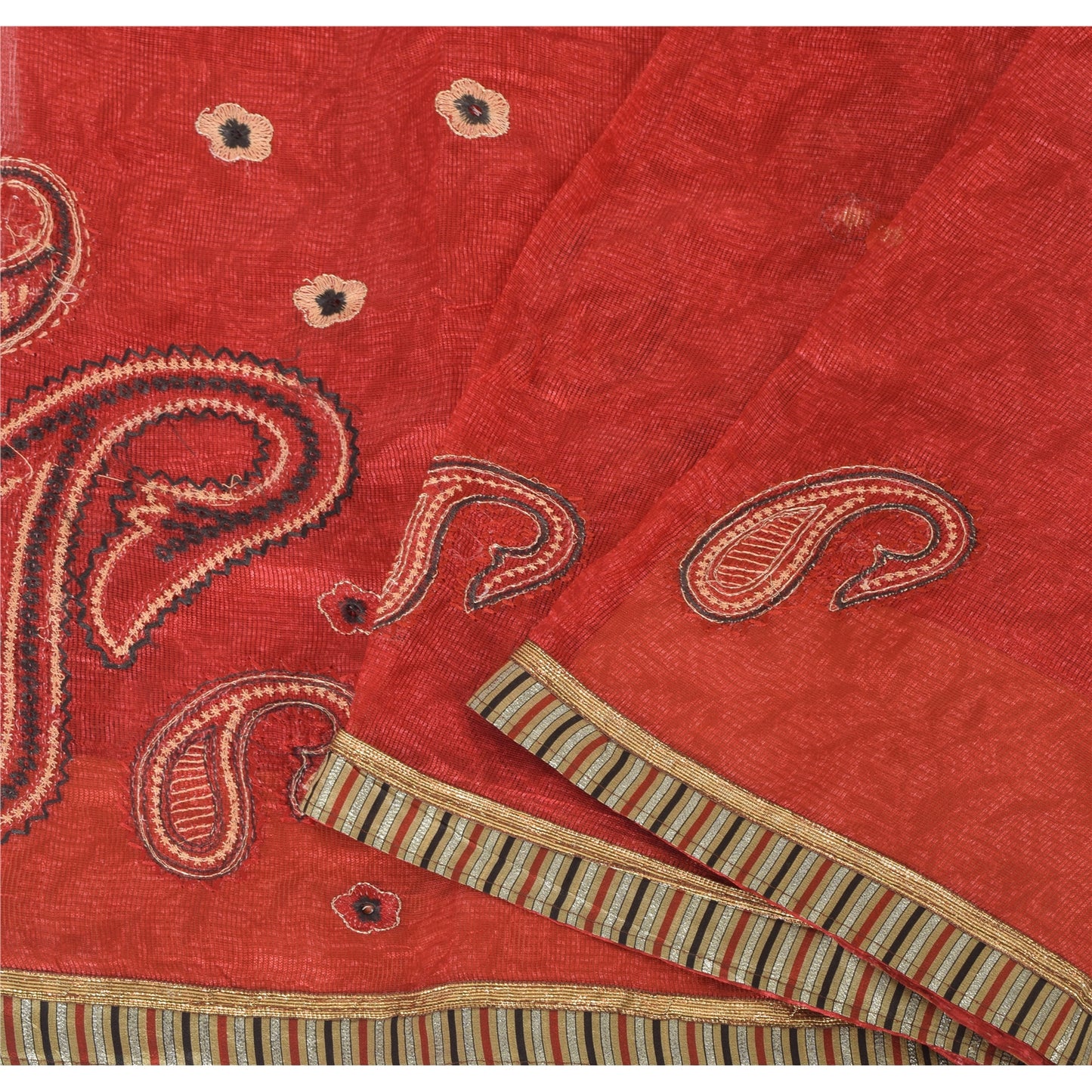 Sanskriti Vintage Dark Red Sarees Art Silk Embroidered Woven Craft Fabric Sari