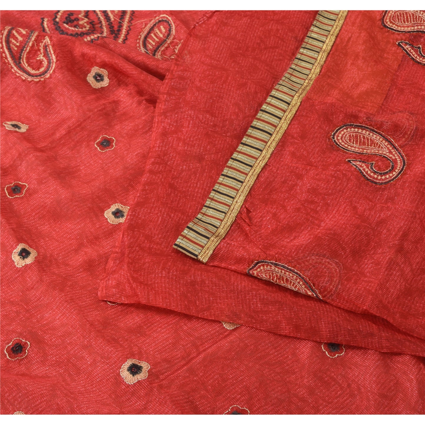 Sanskriti Vintage Dark Red Sarees Art Silk Embroidered Woven Craft Fabric Sari