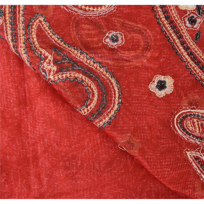 Sanskriti Vintage Dark Red Sarees Art Silk Embroidered Woven Craft Fabric Sari