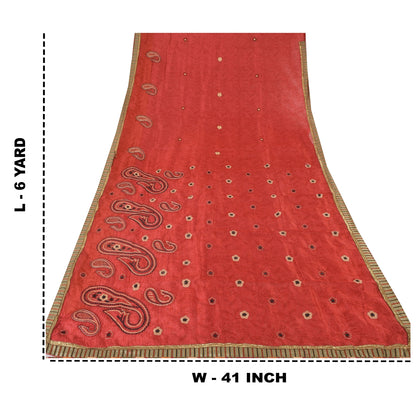 Sanskriti Vintage Dark Red Sarees Art Silk Embroidered Woven Craft Fabric Sari