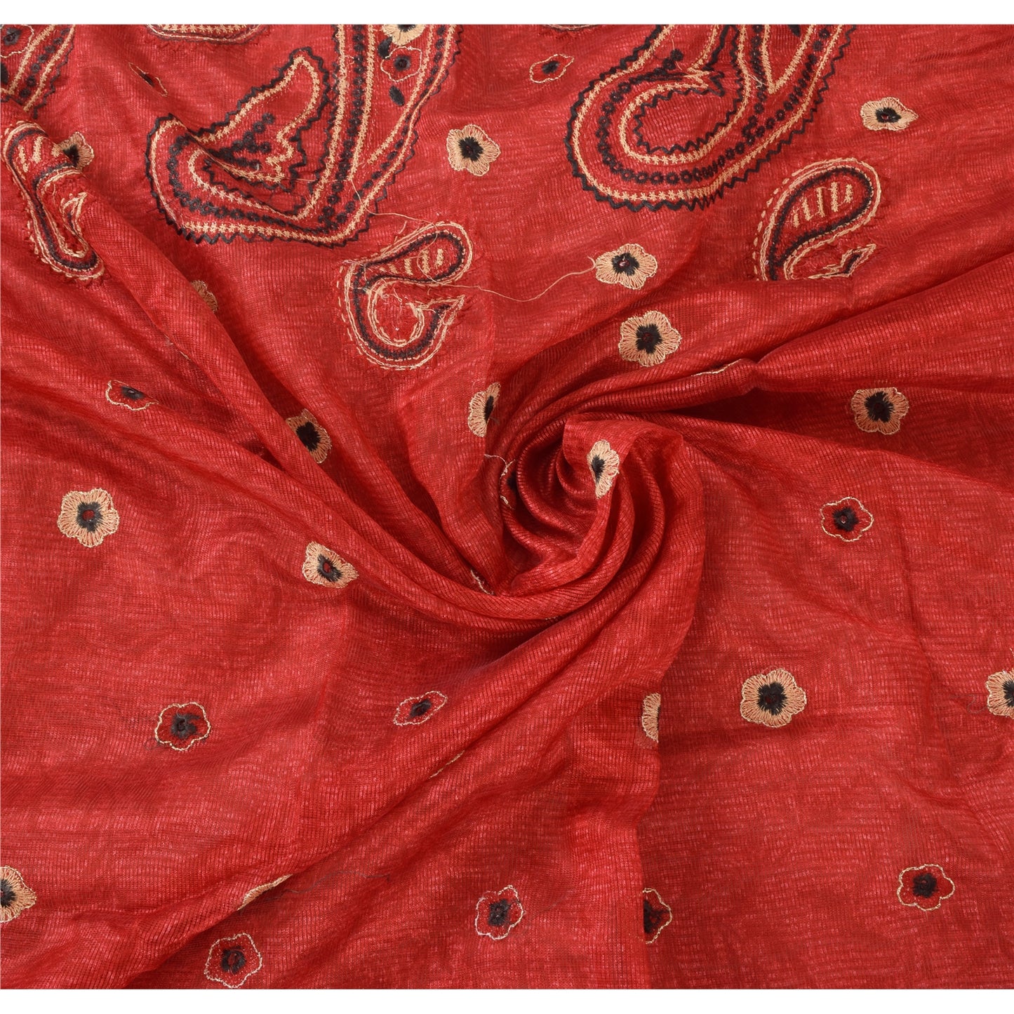 Sanskriti Vintage Dark Red Sarees Art Silk Embroidered Woven Craft Fabric Sari