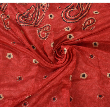 Sanskriti Vintage Dark Red Sarees Art Silk Embroidered Woven Craft Fabric Sari