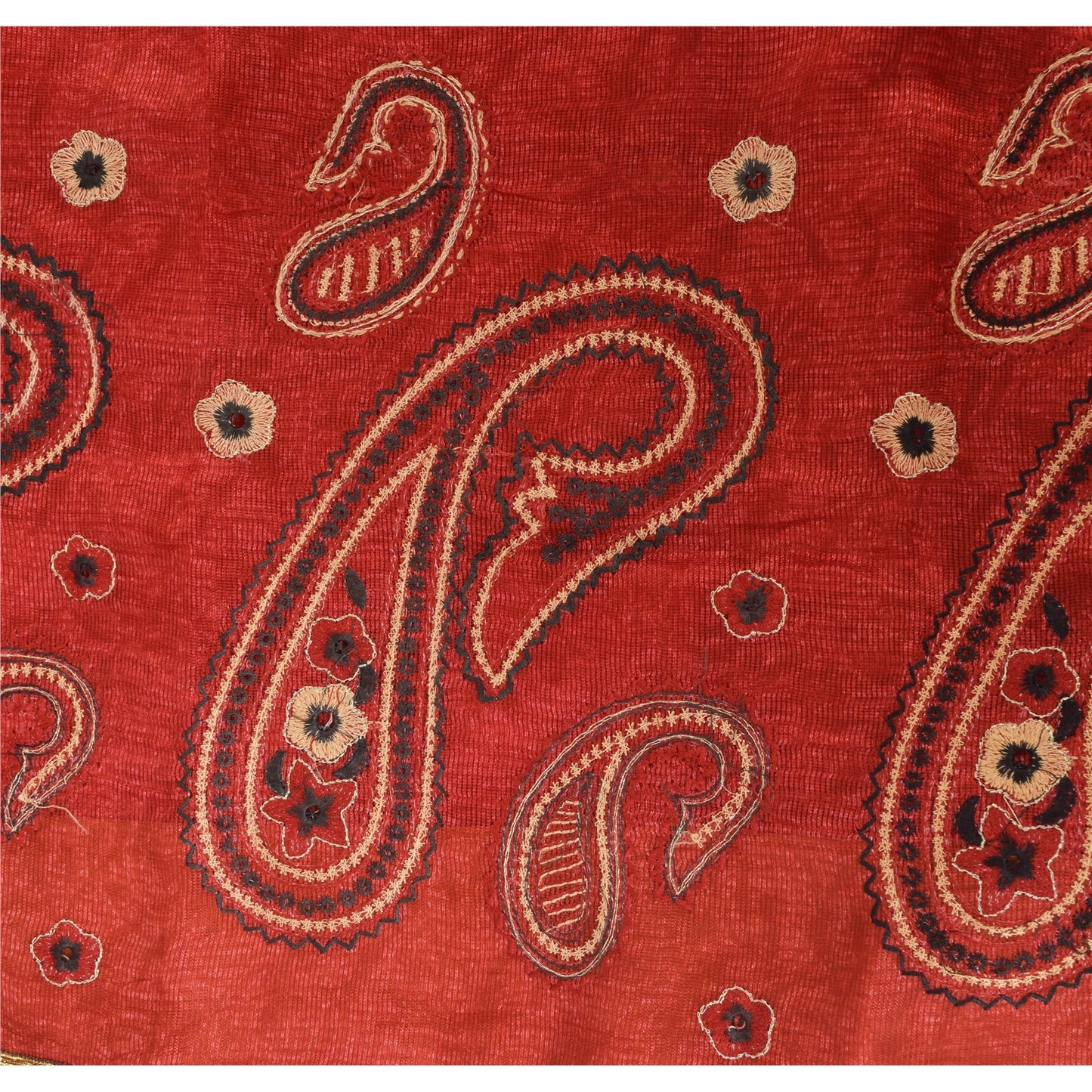Sanskriti Vintage Dark Red Sarees Art Silk Embroidered Woven Craft Fabric Sari