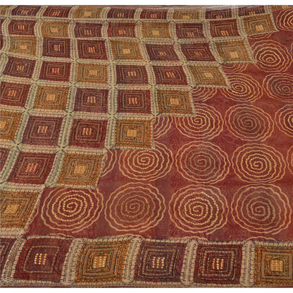 Sanskriti Vintage Brown Sarees Pure Georgette Hand Beaded Craft Fabric 5yrd Sari