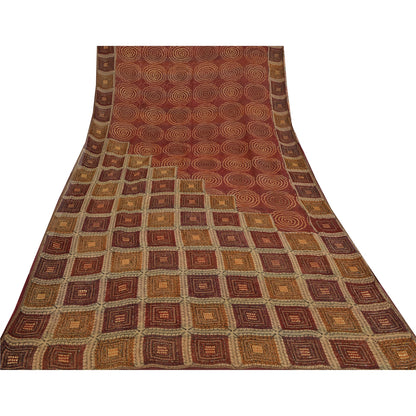 Sanskriti Vintage Brown Sarees Pure Georgette Hand Beaded Craft Fabric 5yrd Sari