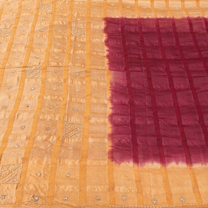 Sanskriti Vintage Plum Red & Brown Sarees Pure Silk Hand Bead Zardozi 5+YD Sari