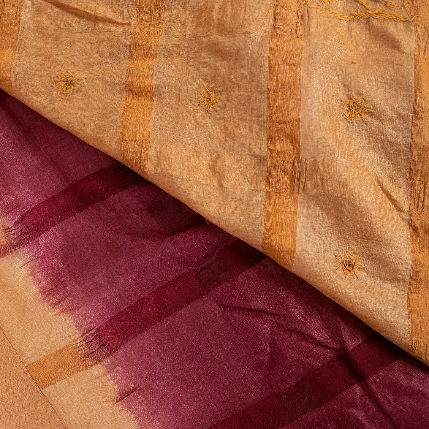 Sanskriti Vintage Plum Red & Brown Sarees Pure Silk Hand Bead Zardozi 5+YD Sari