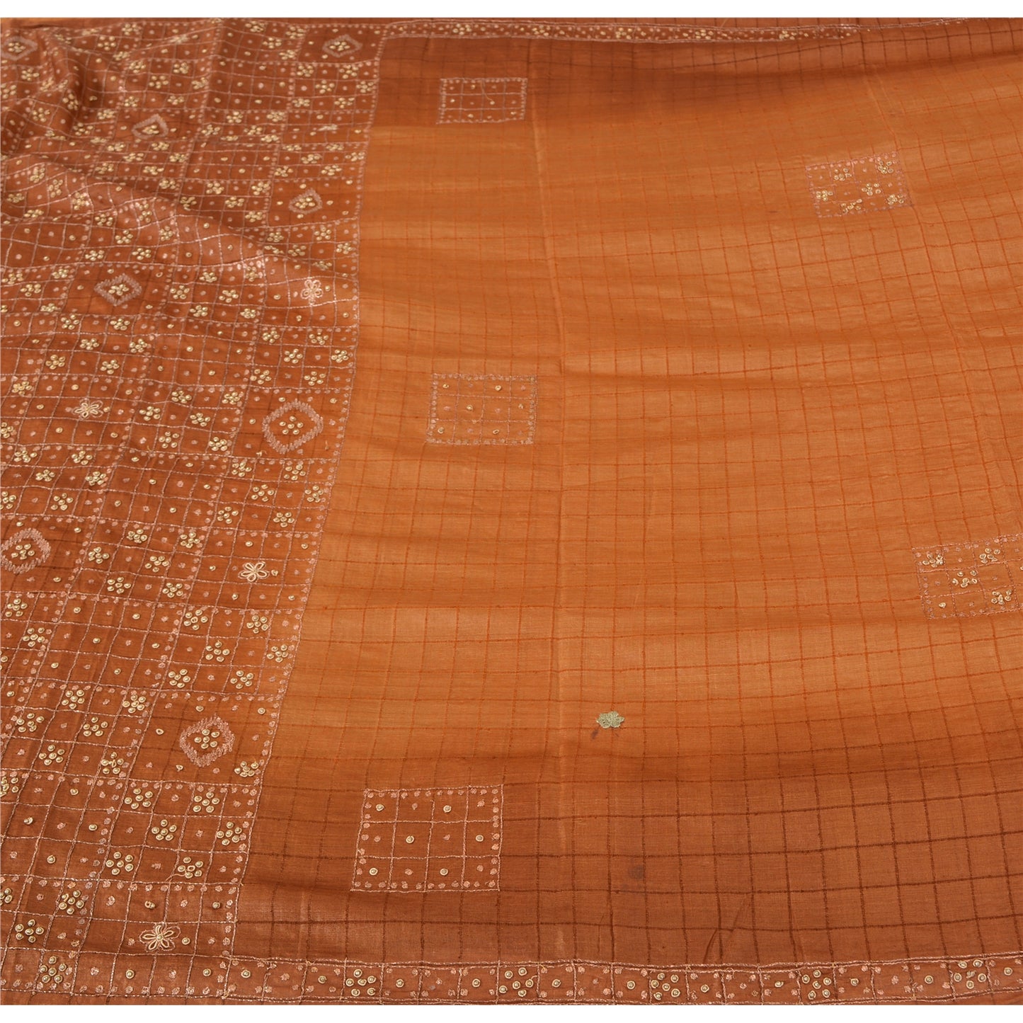 Sanskriti Vintage Brown Sarees Pure Silk Hand Beaded Premium Craft Fabric Sari