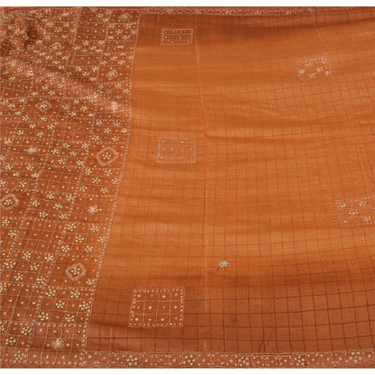 Sanskriti Vintage Brown Sarees Pure Silk Hand Beaded Premium Craft Fabric Sari