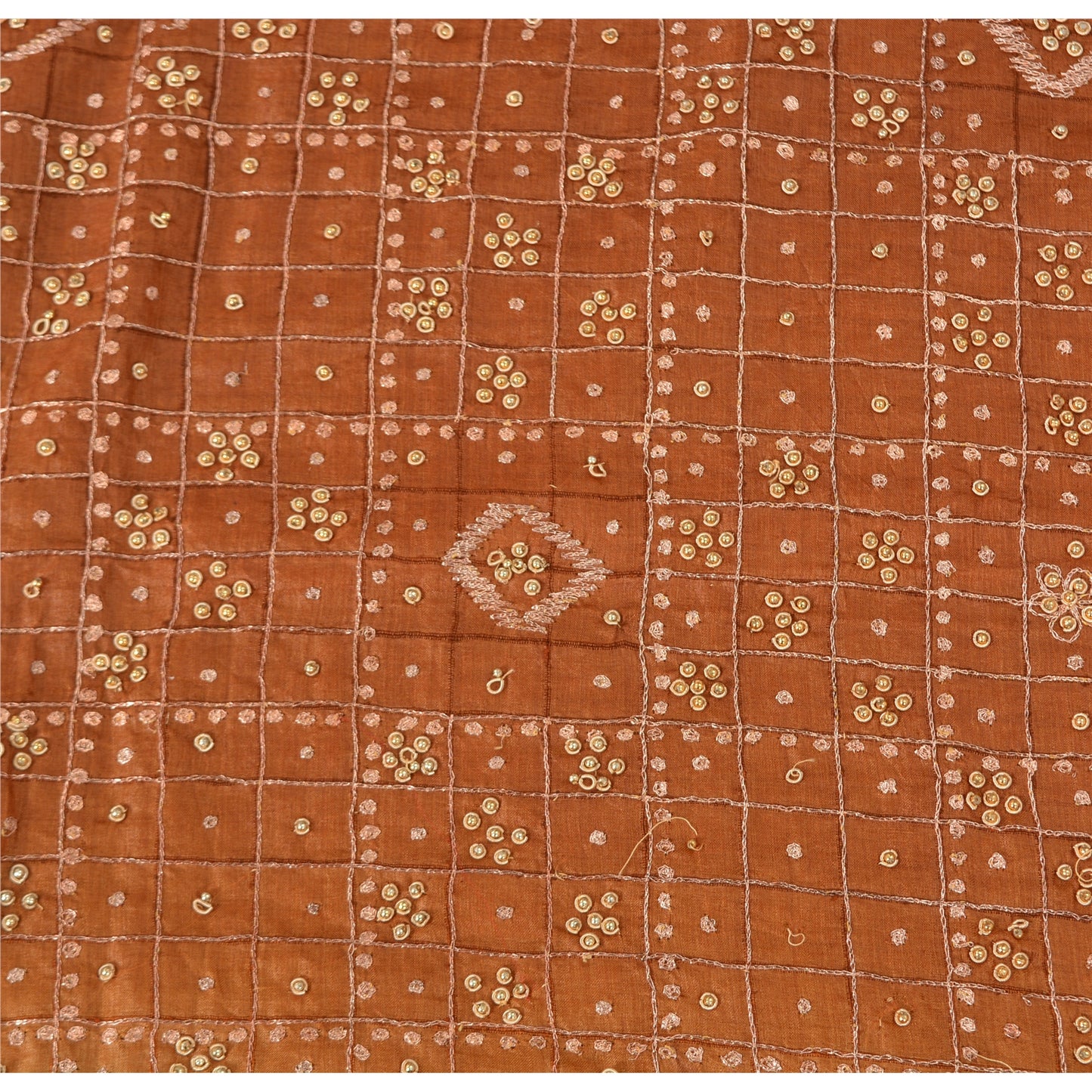 Sanskriti Vintage Brown Sarees Pure Silk Hand Beaded Premium Craft Fabric Sari