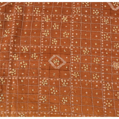 Sanskriti Vintage Brown Sarees Pure Silk Hand Beaded Premium Craft Fabric Sari