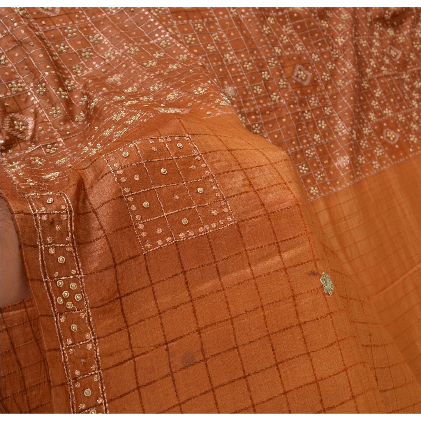 Sanskriti Vintage Brown Sarees Pure Silk Hand Beaded Premium Craft Fabric Sari