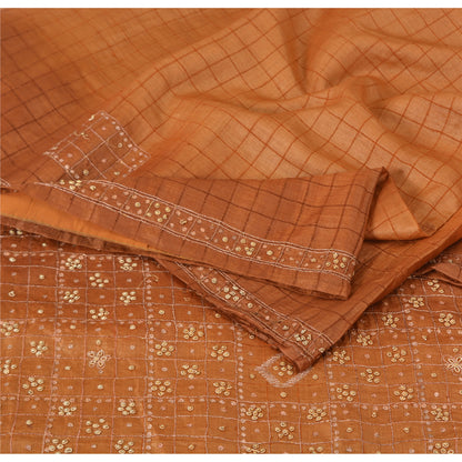 Sanskriti Vintage Brown Sarees Pure Silk Hand Beaded Premium Craft Fabric Sari
