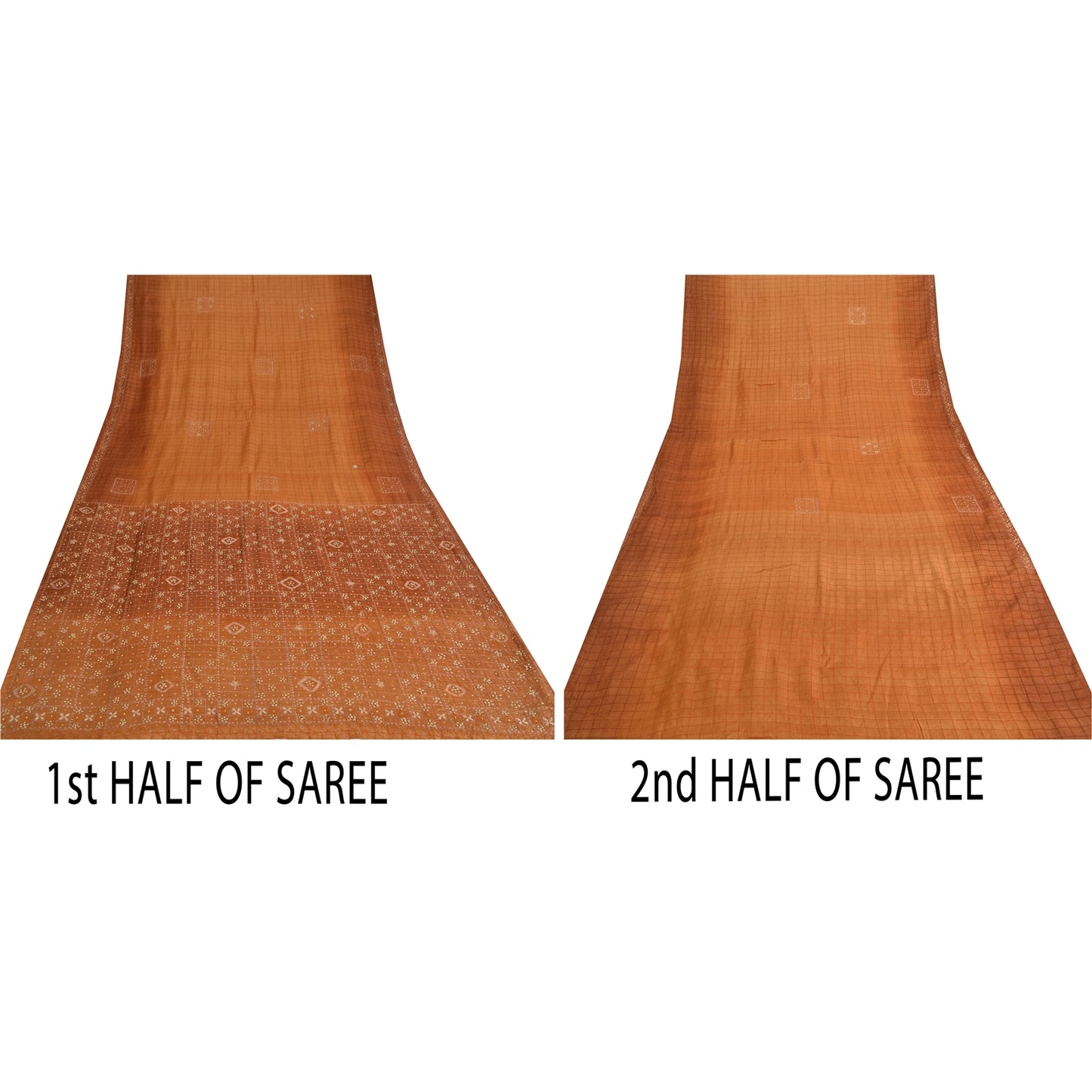 Sanskriti Vintage Brown Sarees Pure Silk Hand Beaded Premium Craft Fabric Sari