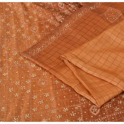 Sanskriti Vintage Brown Sarees Pure Silk Hand Beaded Premium Craft Fabric Sari