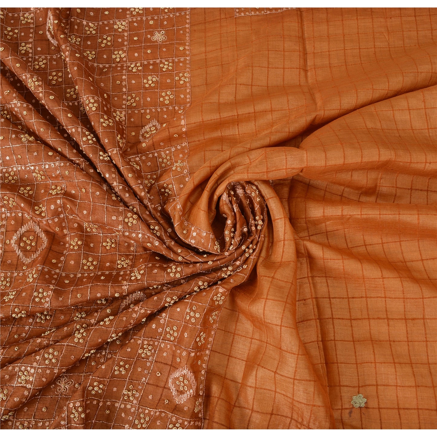 Sanskriti Vintage Brown Sarees Pure Silk Hand Beaded Premium Craft Fabric Sari