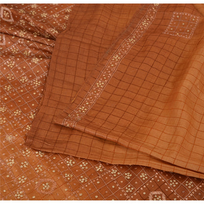 Sanskriti Vintage Brown Sarees Pure Silk Hand Beaded Premium Craft Fabric Sari