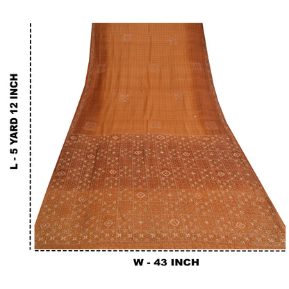 Sanskriti Vintage Brown Sarees Pure Silk Hand Beaded Premium Craft Fabric Sari