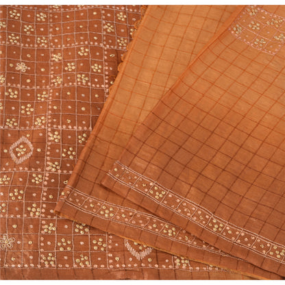 Sanskriti Vintage Brown Sarees Pure Silk Hand Beaded Premium Craft Fabric Sari