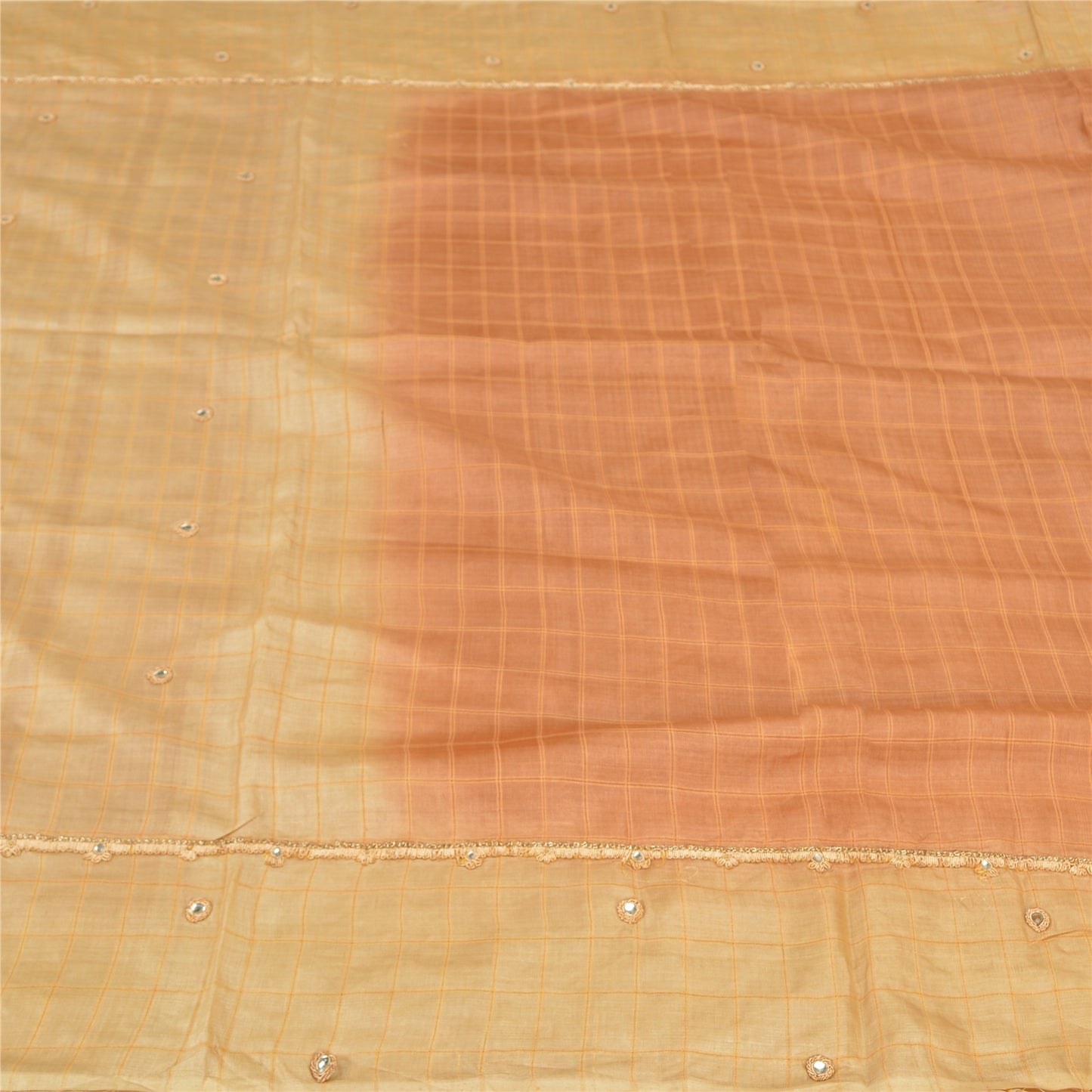Sanskriti Vintage Cream/Peach Sarees Pure Silk Hand Beaded Fabric Premium Sari