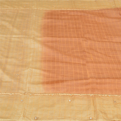 Sanskriti Vintage Cream/Peach Sarees Pure Silk Hand Beaded Fabric Premium Sari
