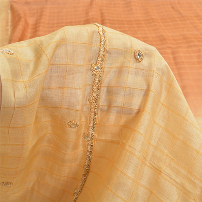 Sanskriti Vintage Cream/Peach Sarees Pure Silk Hand Beaded Fabric Premium Sari