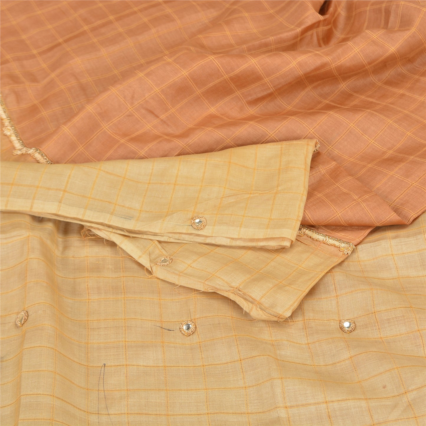 Sanskriti Vintage Cream/Peach Sarees Pure Silk Hand Beaded Fabric Premium Sari