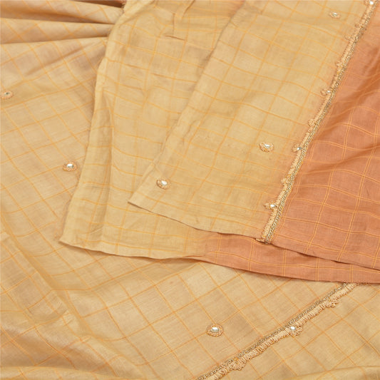 Sanskriti Vintage Cream/Peach Sarees Pure Silk Hand Beaded Fabric Premium Sari