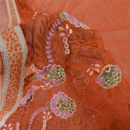 Sanskriti Vintage Orange Sarees Net Mesh Embroidered Premium Sari Craft Fabric