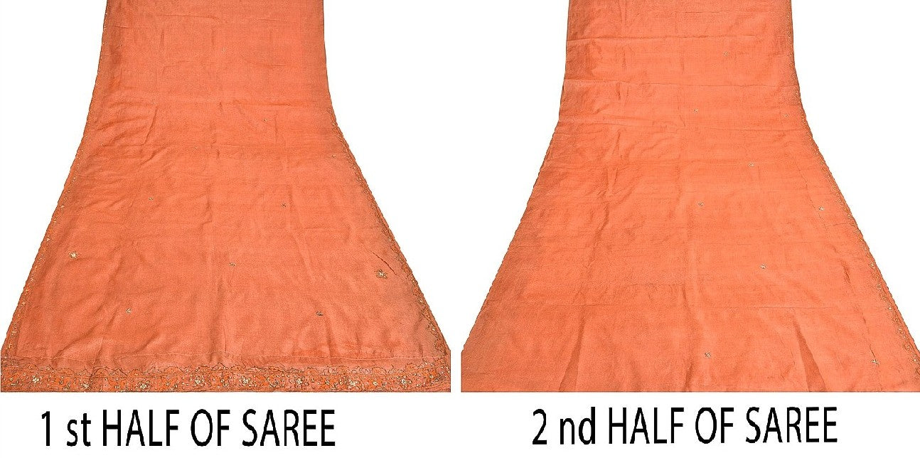 Sanskriti Vintage Indian Saree 100% Pure Silk Hand Beaded Sustainable Fabric Premium Sari