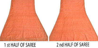 Sanskriti Vintage Indian Saree 100% Pure Silk Hand Beaded Sustainable Fabric Premium Sari