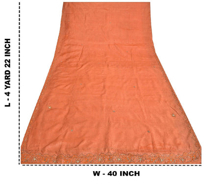 Sanskriti Vintage Indian Saree 100% Pure Silk Hand Beaded Sustainable Fabric Premium Sari