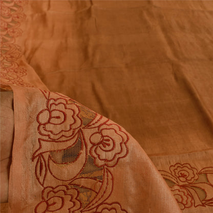 Sanskriti Vintage Brown Sarees Pure Silk Embroidered Premium Craft Fabric Sari
