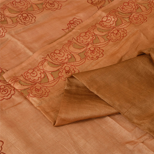 Sanskriti Vintage Brown Sarees Pure Silk Embroidered Premium Craft Fabric Sari