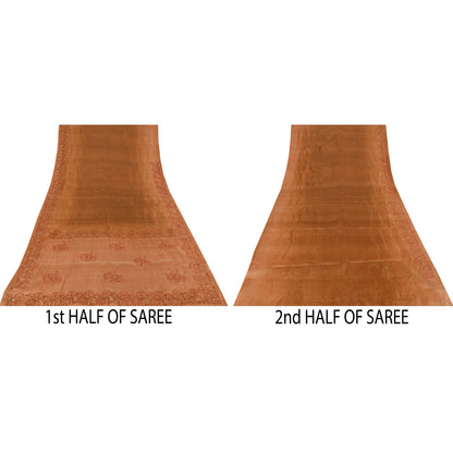 Sanskriti Vintage Brown Sarees Pure Silk Embroidered Premium Craft Fabric Sari