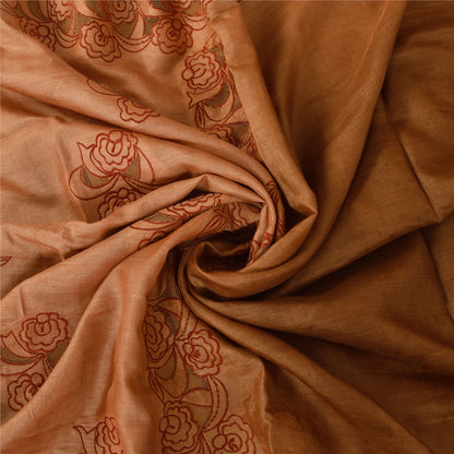 Sanskriti Vintage Brown Sarees Pure Silk Embroidered Premium Craft Fabric Sari