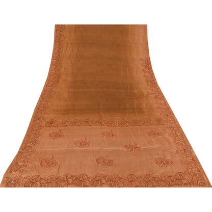Sanskriti Vintage Brown Sarees Pure Silk Embroidered Premium Craft Fabric Sari