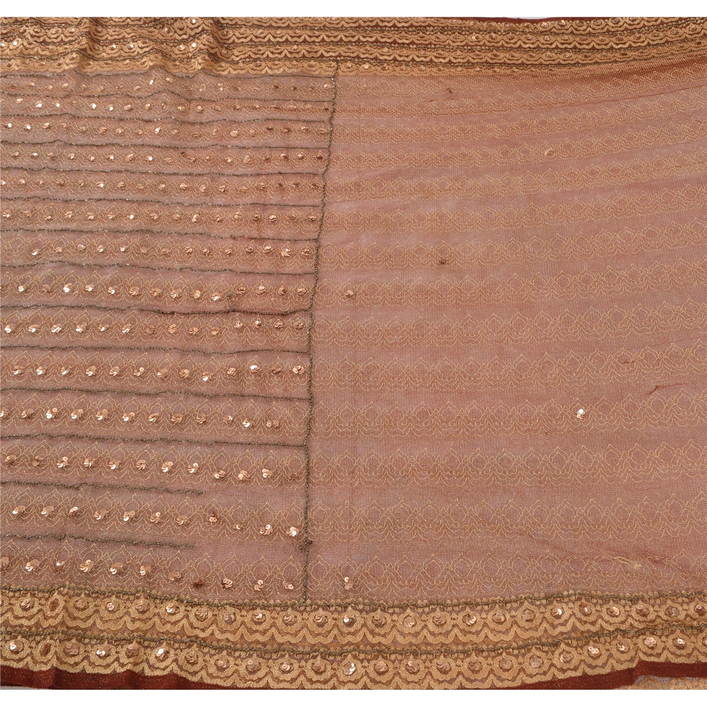 Sanskriti Vintage Hand-Beaded Dark Red Net Sari Fabric: 5yd Craft Supply Uses--Crafts Sewing Patchwork Home Decor, Bag Making, Etc