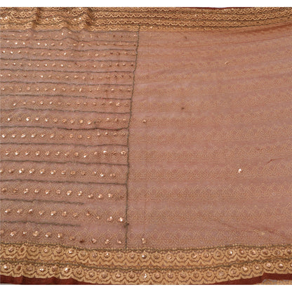 Sanskriti Vintage Hand-Beaded Dark Red Net Sari Fabric: 5yd Craft Supply Uses--Crafts Sewing Patchwork Home Decor, Bag Making, Etc