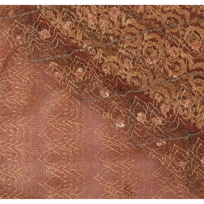 Sanskriti Vintage Hand-Beaded Dark Red Net Sari Fabric: 5yd Craft Supply Uses--Crafts Sewing Patchwork Home Decor, Bag Making, Etc