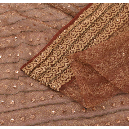 Sanskriti Vintage Hand-Beaded Dark Red Net Sari Fabric: 5yd Craft Supply Uses--Crafts Sewing Patchwork Home Decor, Bag Making, Etc